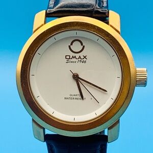 OMAX S001 Men’s Fashion Quartz Wristwatch Leather Strap Working Condition